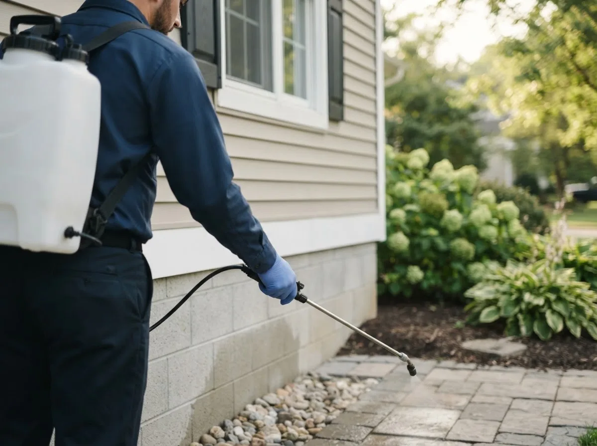 Pest control technician inspecting a home in Coal Center, PA